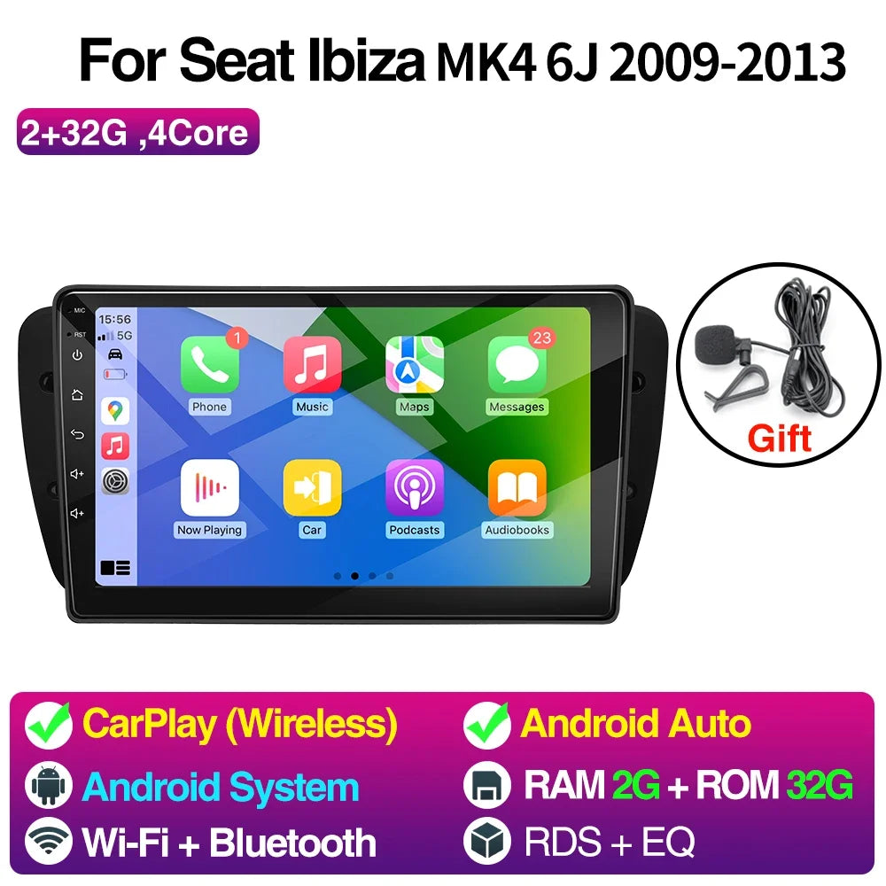 Android Car Radio for Seat Ibiza MK4 6J 2008-2015 Multimedia Player Carplay Android Auto GPS Bluetooth WIFI Car Head Unit 9Inch