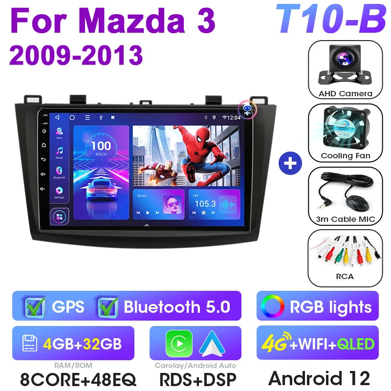2 Din Android 12 Car Radio for Mazda 3 Mazda3 2009 - 2013 Multimedia Video Player GPS 4G Carplay Auto Stereo RDS IPS Head Unit