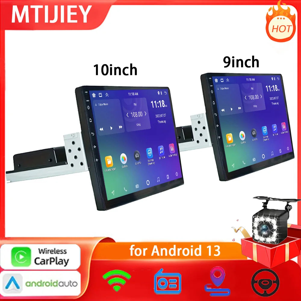 9Inch/10Inch 1 DIN Universal Multimedia Video Player, Car Radio, Android 13 with Carplay Wifi, GPS, Bluetooth, Audio