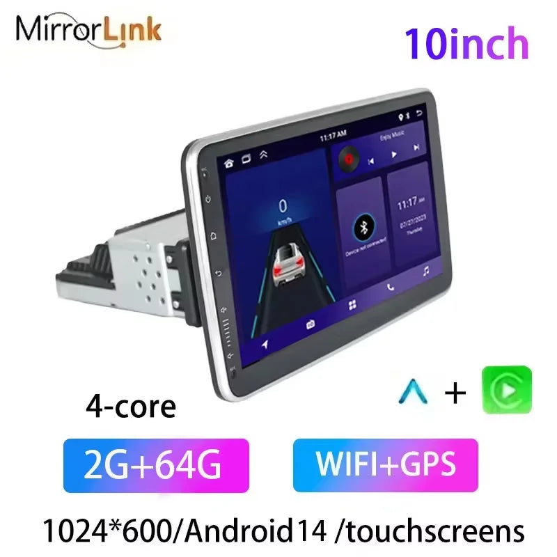 1Din Android14 9/10Inch Car Stereo Radio Rotate Touch Screen for Universal Carplay GPS Navigation Bluetooth WIFI Autoradio