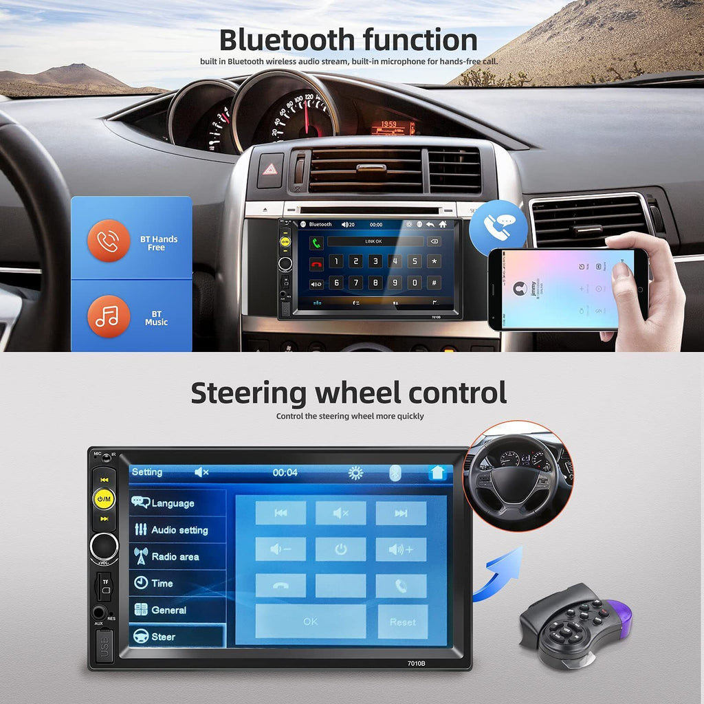 Double Din Bluetooth Car Stereo 7 Inch HD Touch Screen Car Radio with Backup ...