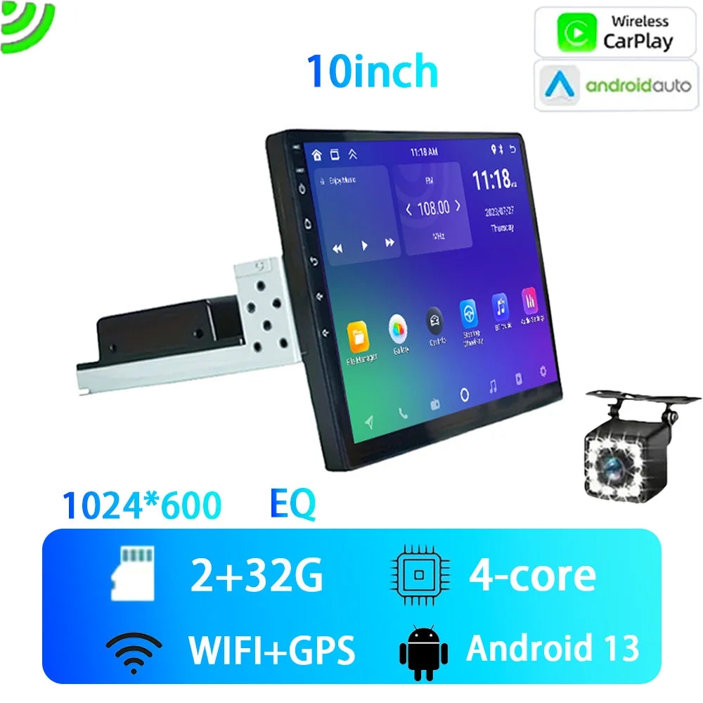 9Inch/10Inch 1 DIN Universal Multimedia Video Player, Car Radio, Android 13 with Carplay Wifi, GPS, Bluetooth, Audio