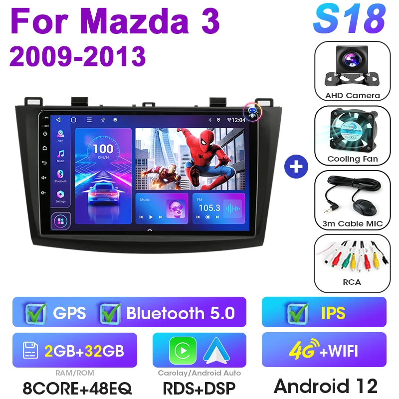 2 Din Android 12 Car Radio for Mazda 3 Mazda3 2009 - 2013 Multimedia Video Player GPS 4G Carplay Auto Stereo RDS IPS Head Unit