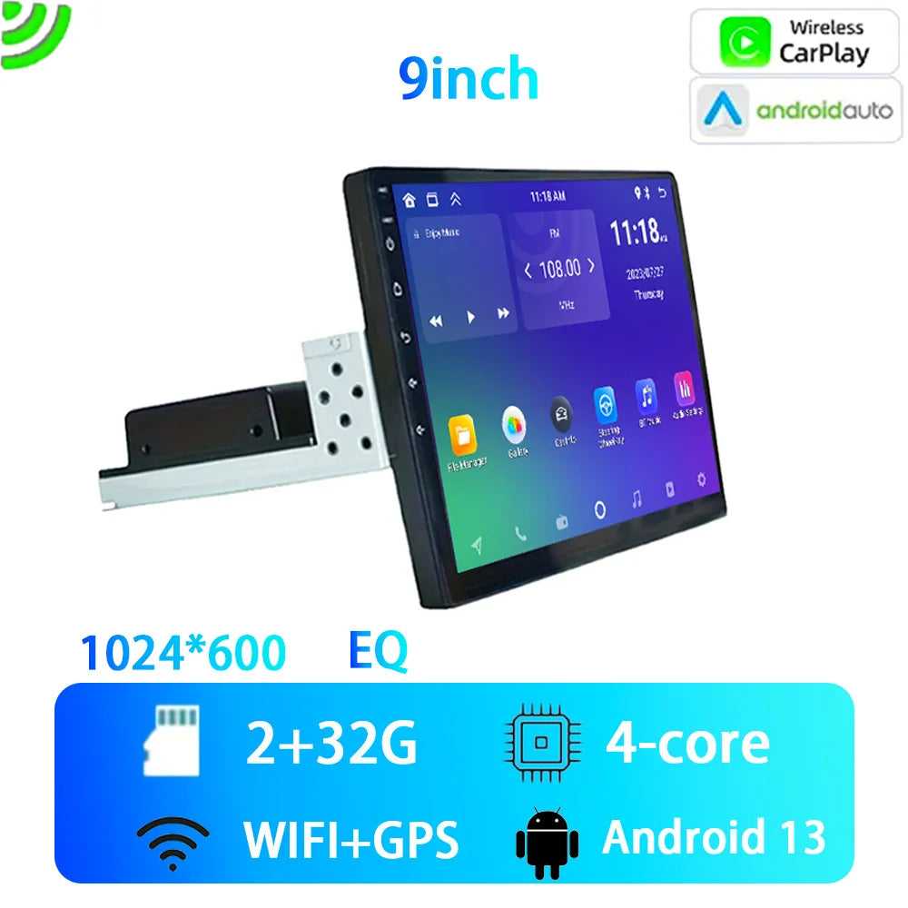 9Inch/10Inch 1 DIN Universal Multimedia Video Player, Car Radio, Android 13 with Carplay Wifi, GPS, Bluetooth, Audio