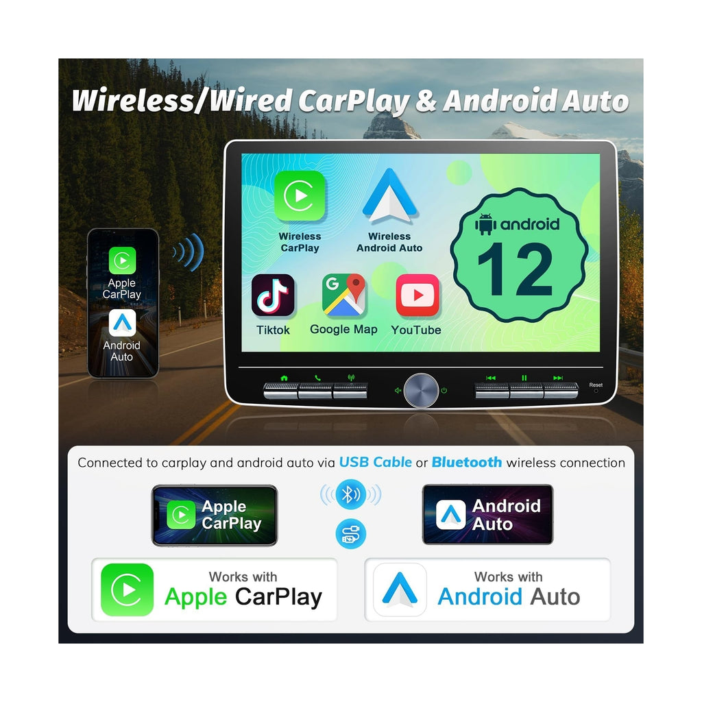 Single Din Touchscreen Radio: 10 Inch Android Single Din Car Stereo Head Unit...