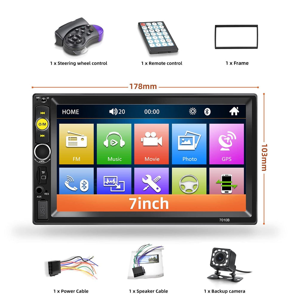 Double Din Bluetooth Car Stereo 7 Inch HD Touch Screen Car Radio with Backup ...