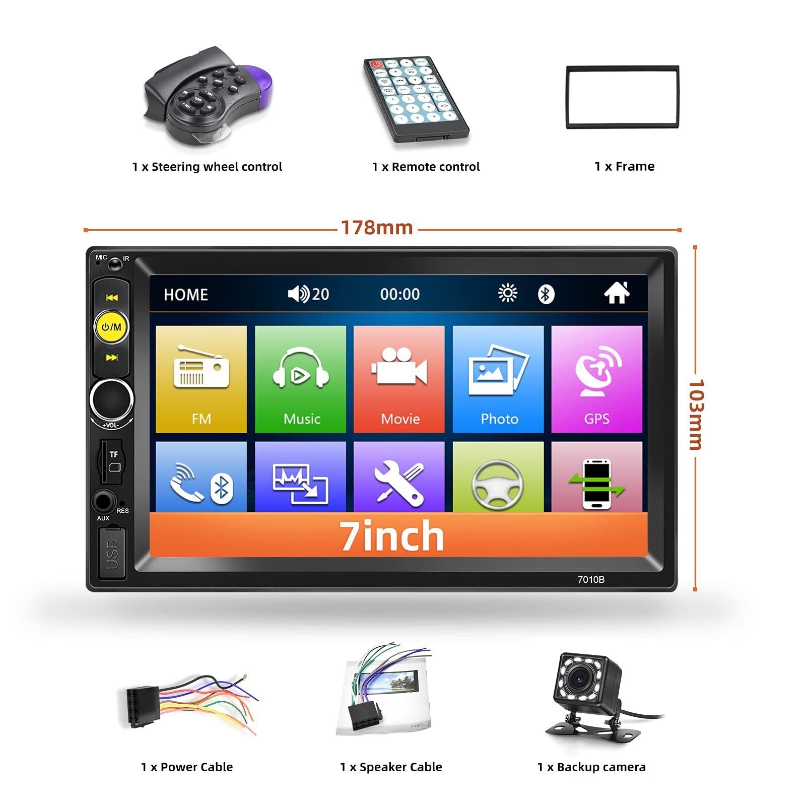 Double Din Bluetooth Car Stereo 7 Inch HD Touch Screen Car Radio with Backup ...