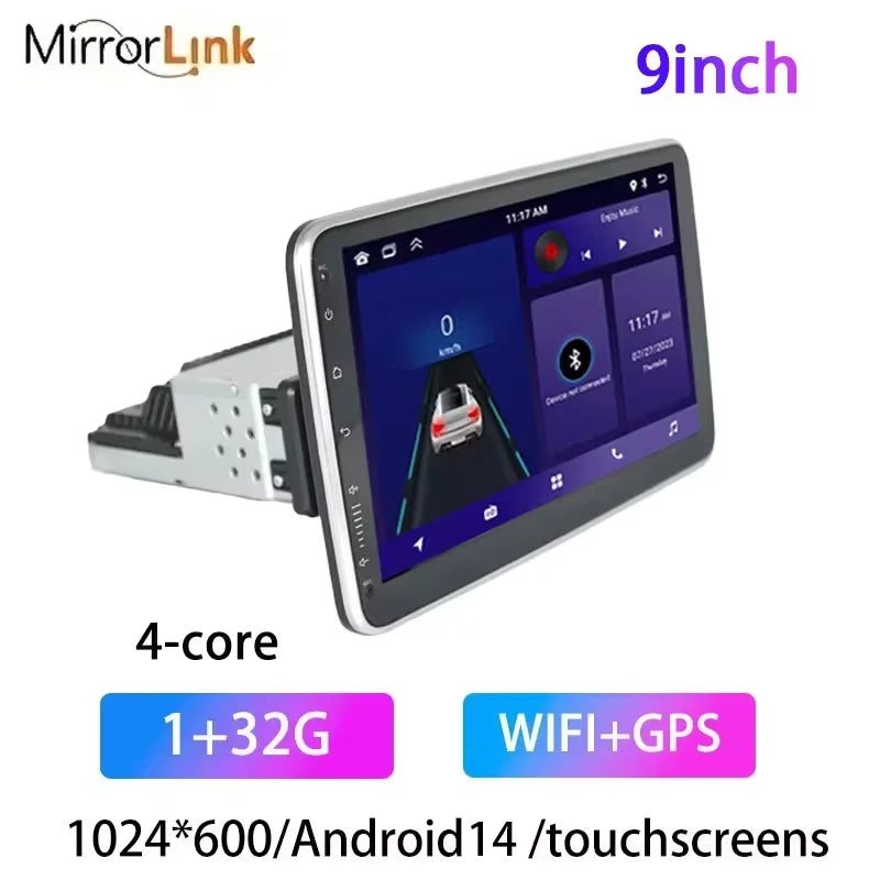 1Din Android14 9/10Inch Car Stereo Radio Rotate Touch Screen for Universal Carplay GPS Navigation Bluetooth WIFI Autoradio