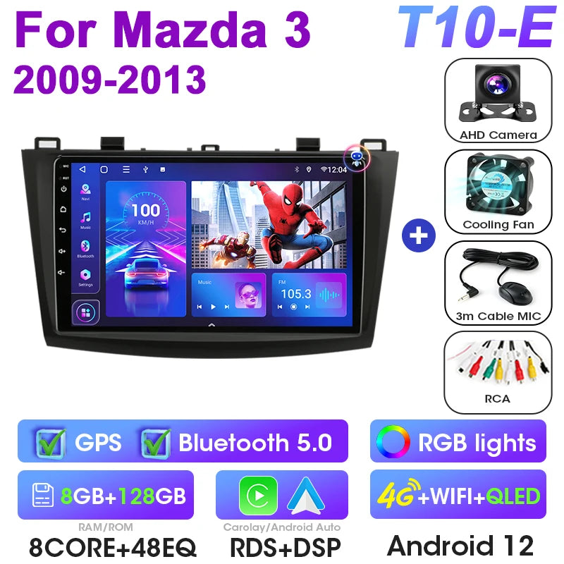 2 Din Android 12 Car Radio for Mazda 3 Mazda3 2009 - 2013 Multimedia Video Player GPS 4G Carplay Auto Stereo RDS IPS Head Unit