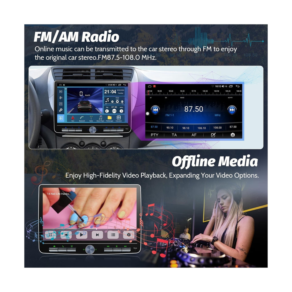 Single Din Touchscreen Radio: 10 Inch Android Single Din Car Stereo Head Unit...