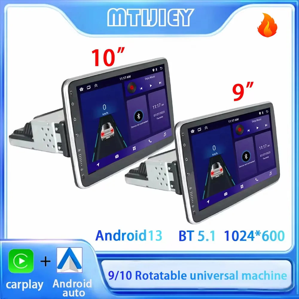 1Din Android14 9/10Inch Car Stereo Radio Rotate Touch Screen for Universal Carplay GPS Navigation Bluetooth WIFI Autoradio