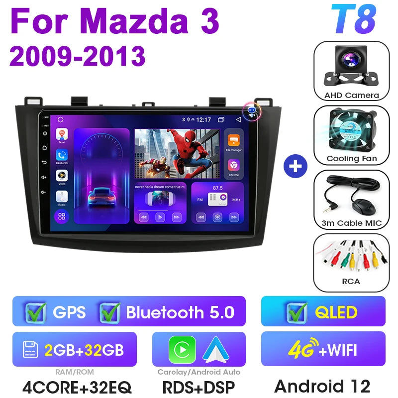 2 Din Android 12 Car Radio for Mazda 3 Mazda3 2009 - 2013 Multimedia Video Player GPS 4G Carplay Auto Stereo RDS IPS Head Unit